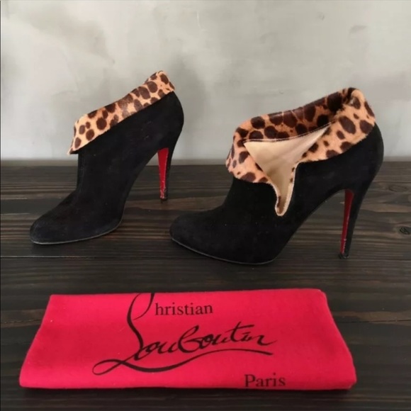 Christian Louboutin Shoes - Christian Louboutin Black Suede Leopard Ankle Boot